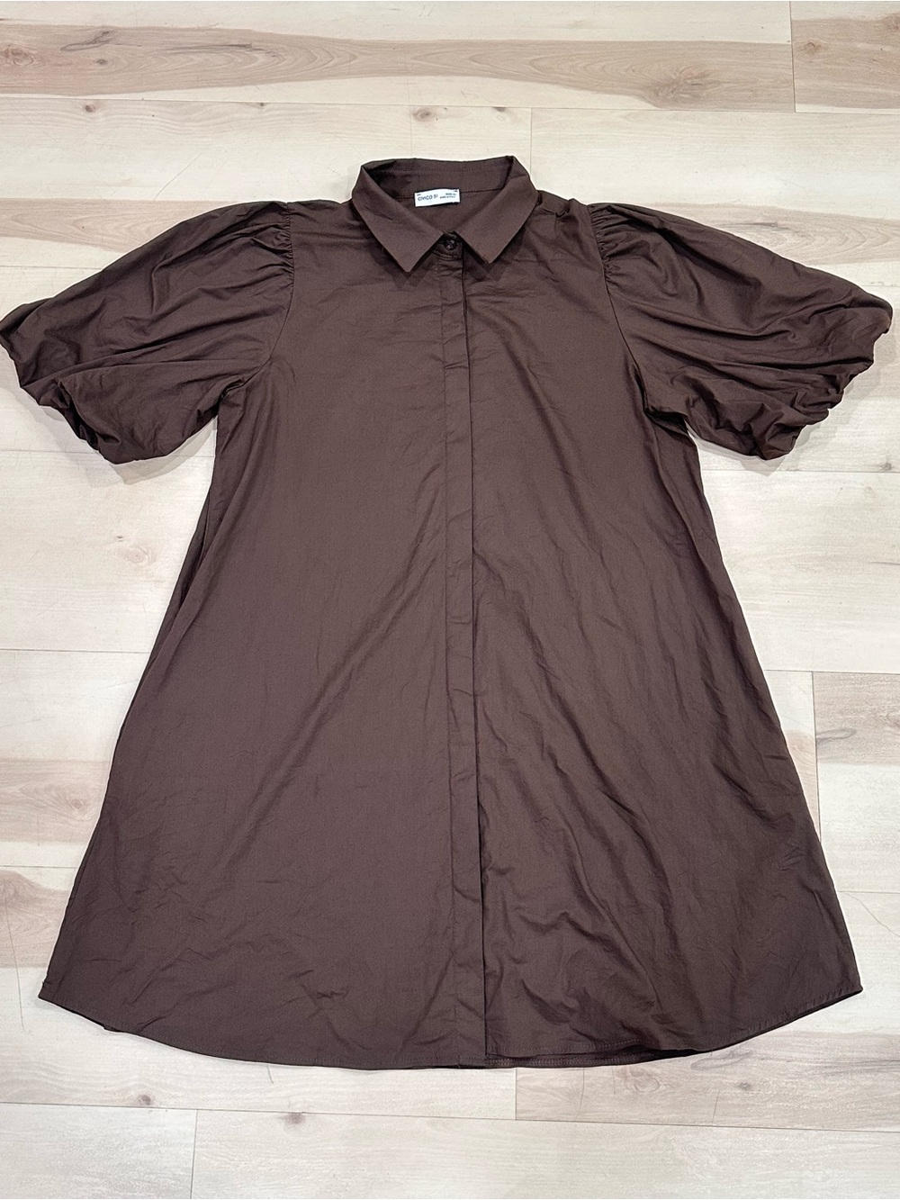 Civico 51 Brown Puff Sleeve Shirt Dress Sz XL Collared Neckline Tunic Minimalist